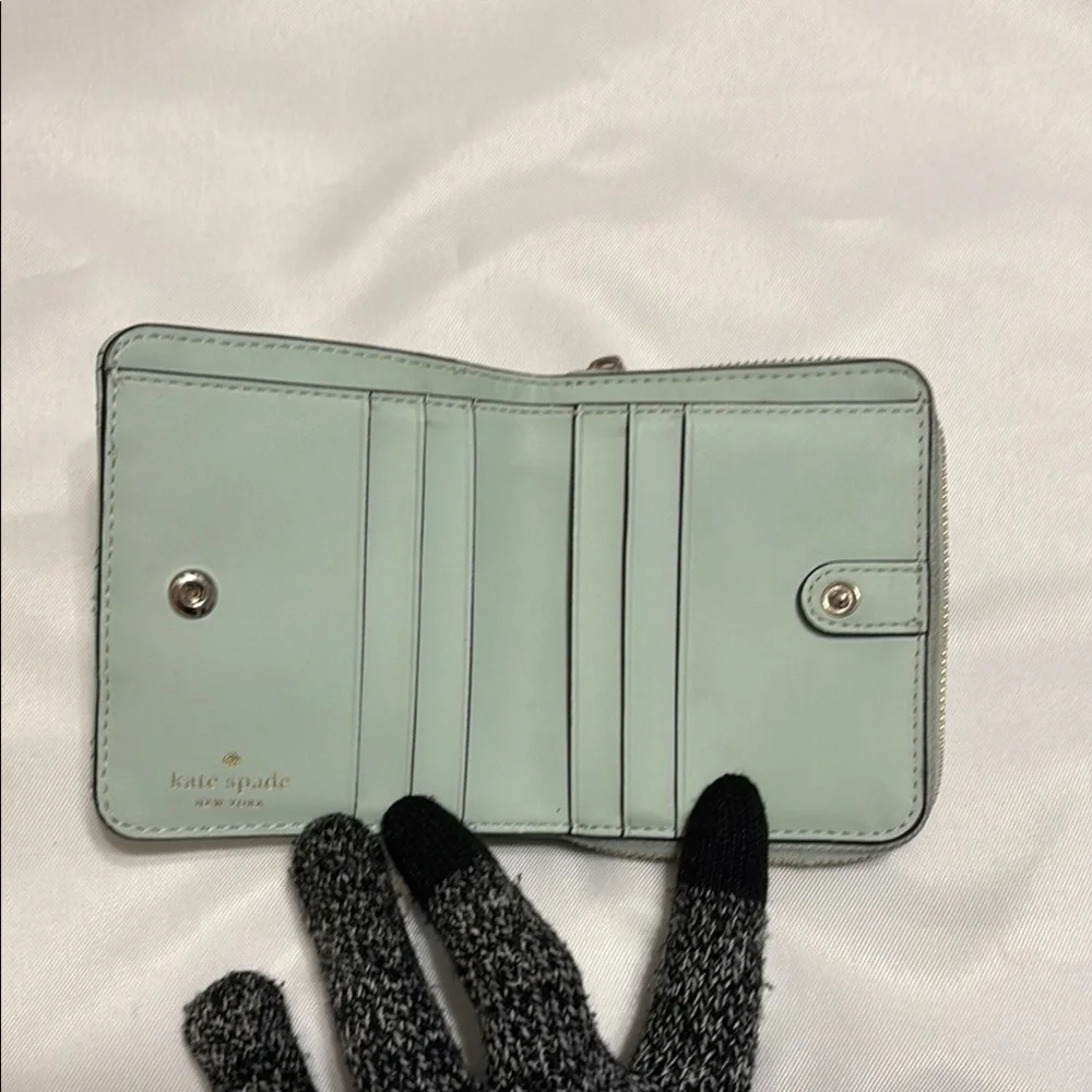 kate spade quilted mint green compact wallet